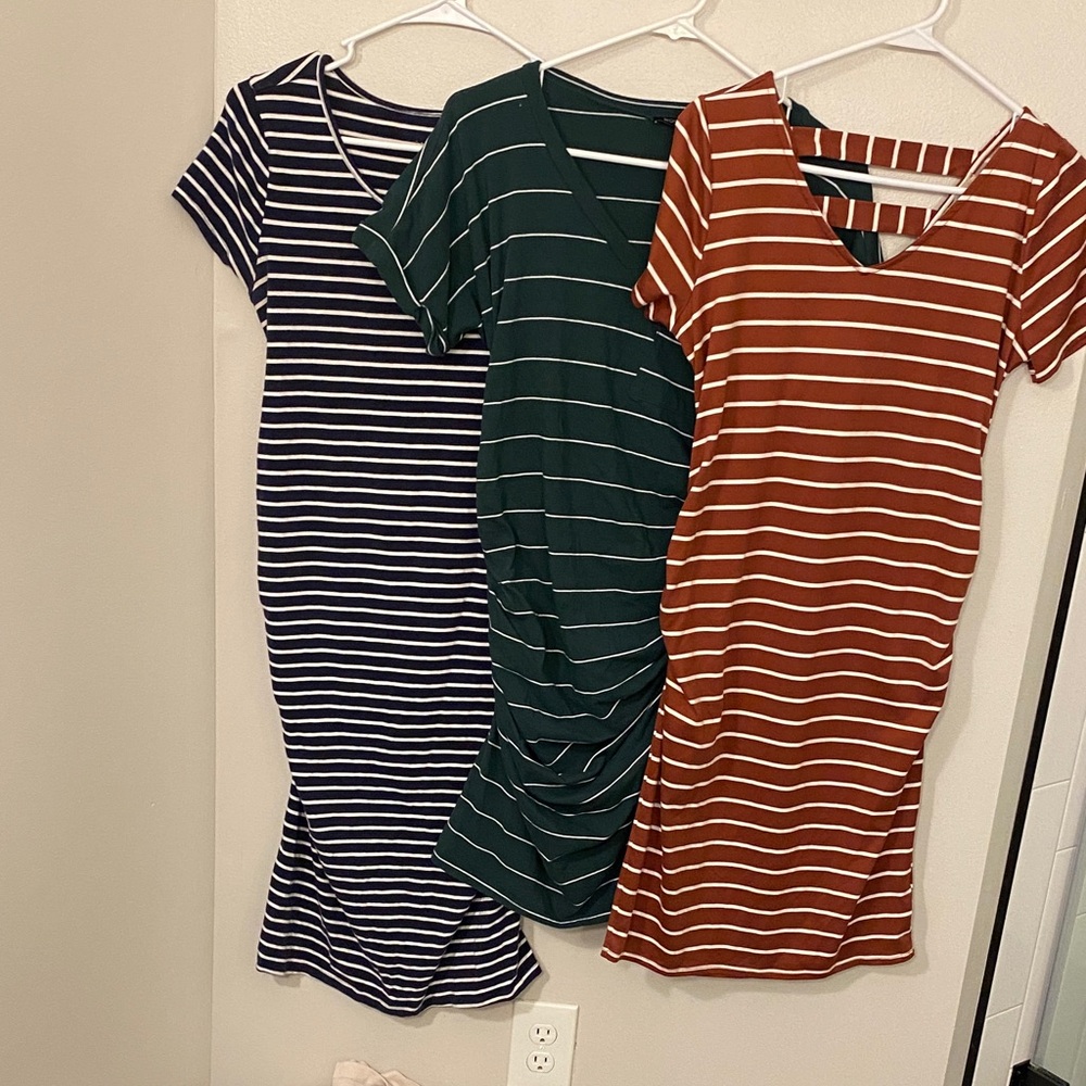 Casual Maternity Striped Short Sleeve Dresses Set